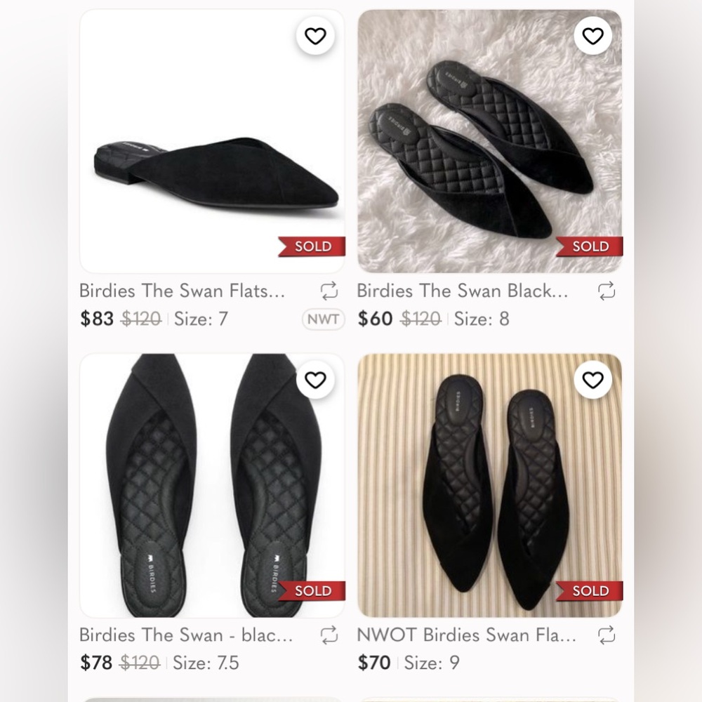 Birdies “The Swan” Black‎ Suede Mules Slippers Pointed Flats Shoes Womens 8 - Picture 7 of 14